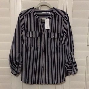 Nwt Ladies navy blue and white stripe blouse
